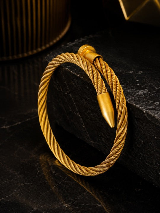 Men 18K Gold-Plated Twisted Cuff Waterproof Hypoallergenic Steel Bracelet
