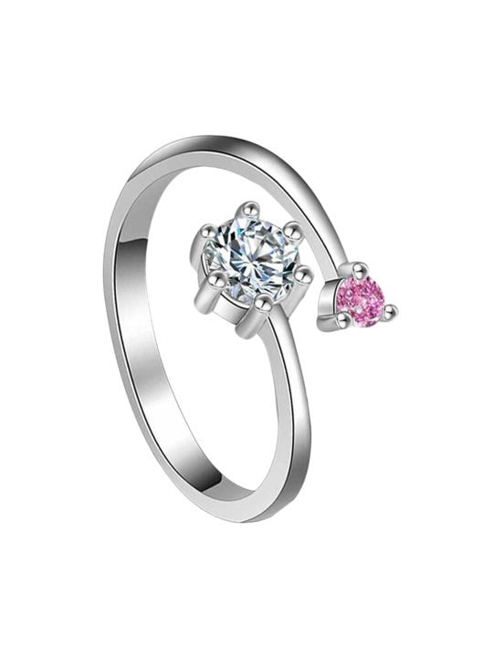 Set Of 2 Silver Plated Cubic Zirconia Studded Adjustable Couple Rings