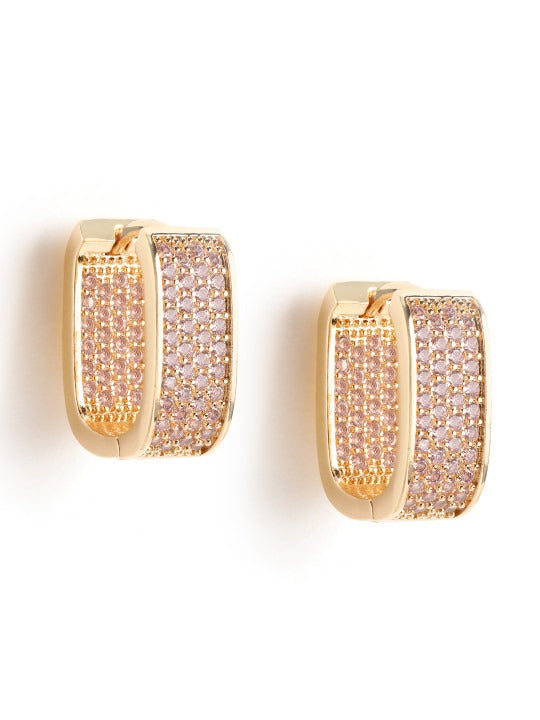 Gold Plated Pink CZ Oval Hoop Earring