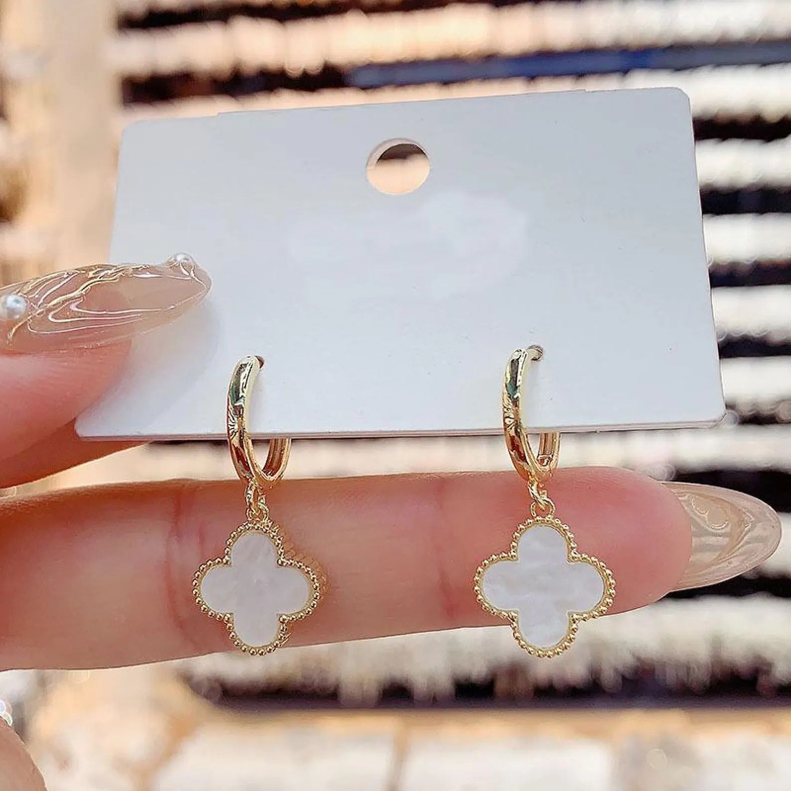 Korean Style Four Leaf Clover Earrings Main image