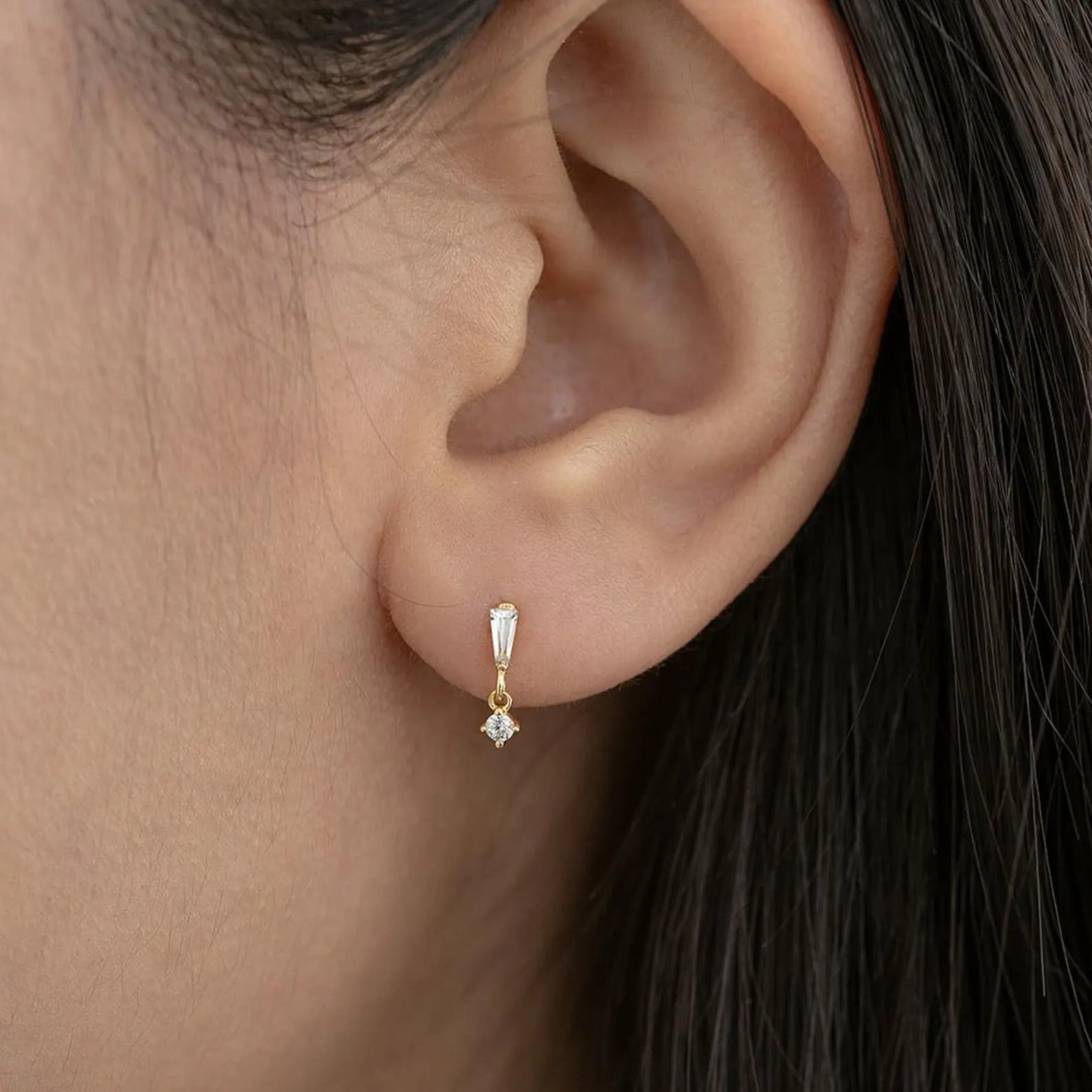 Tiny Baguette CZ Drop Earrings Main image