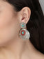 Blue Silver-Plated Turquoise Stones Studded Beaded Oxidised Drop Earrings
