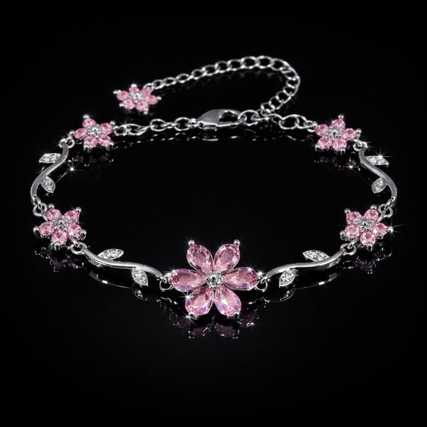 Pink Silver tone Flower Bracelet