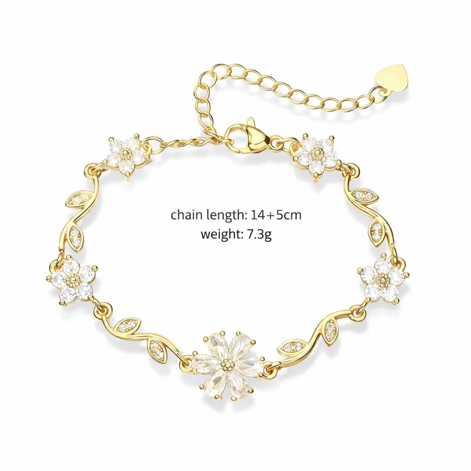 Gold Flower Bracelet with White Crystal Floral Design