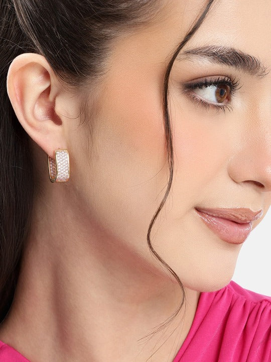 Gold Plated Pink CZ Oval Hoop Earring