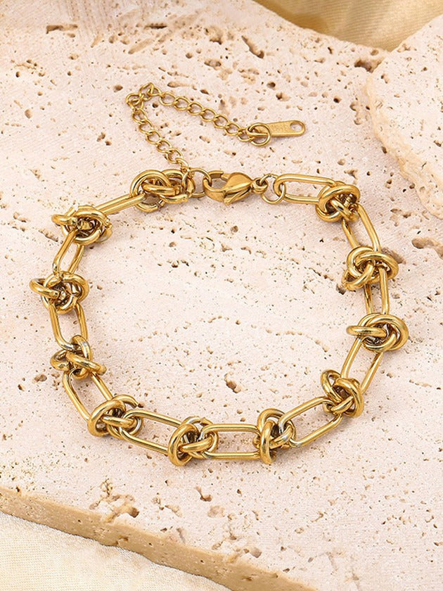 Thick 18K Gold Plated Knot Link Chain Anti Tarnish Bracelet
