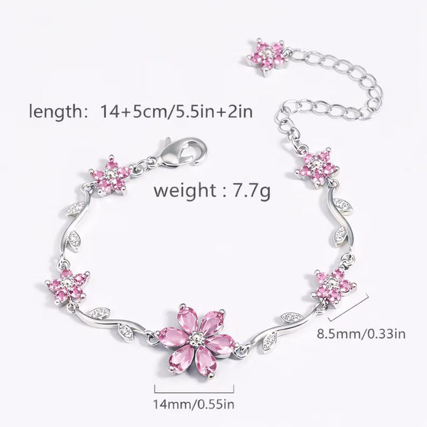 Pink Silver tone Flower Bracelet