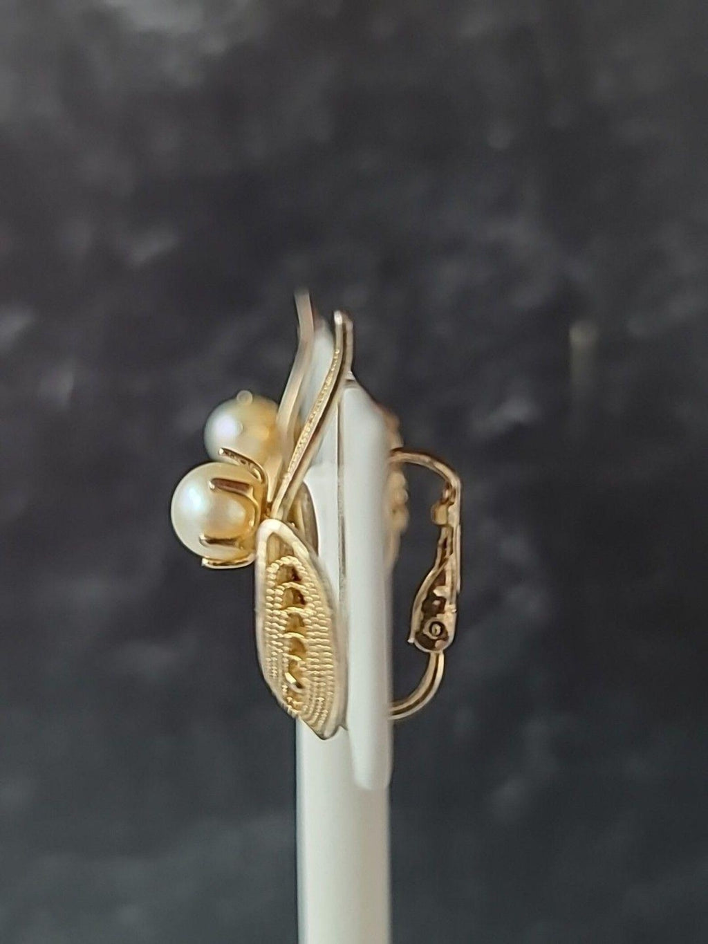 Gold Tone Metal Faux Pearl Floral Clip-on Earrings