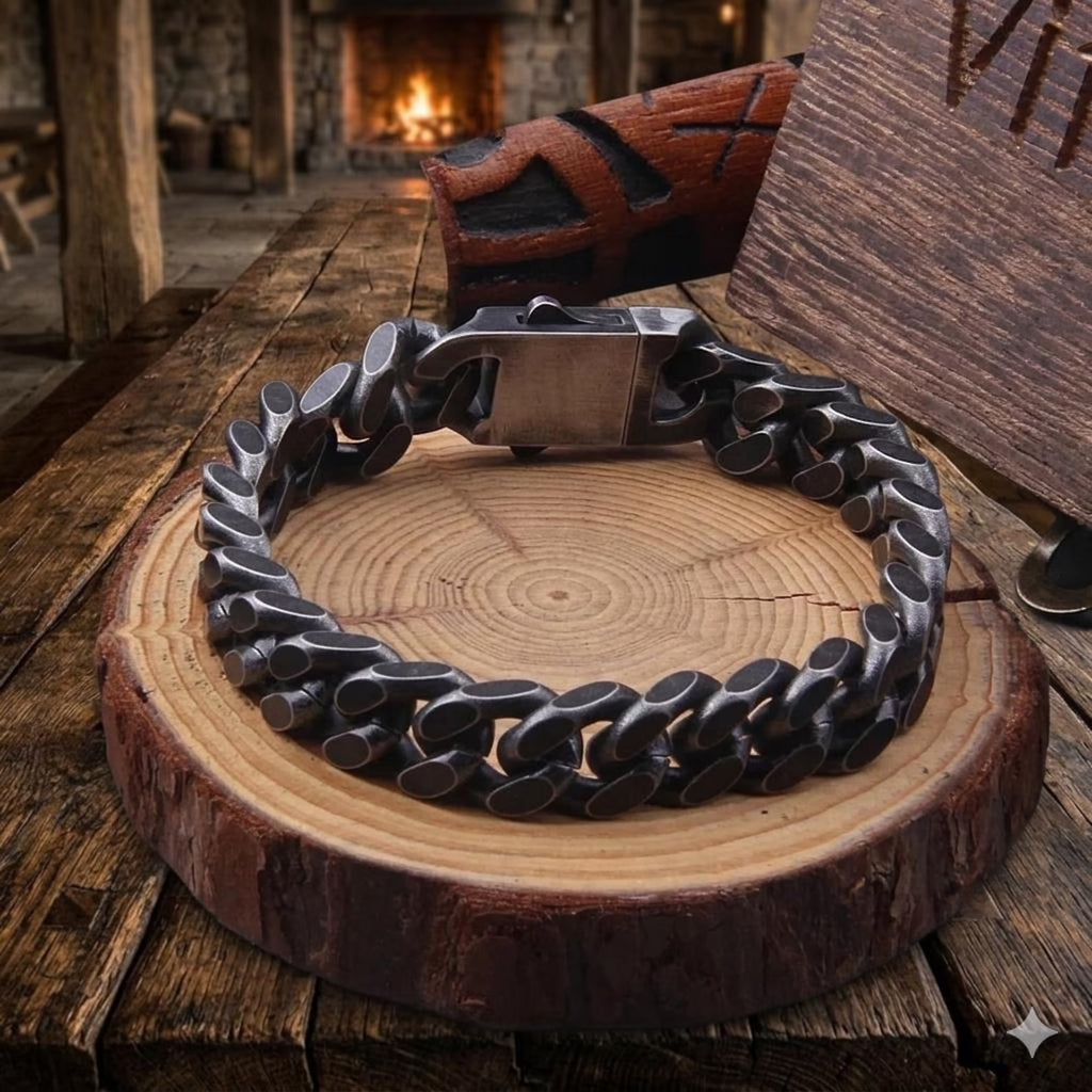 Men’s Vintage Cuban Link Bracelet – Black Stainless Steel Chain