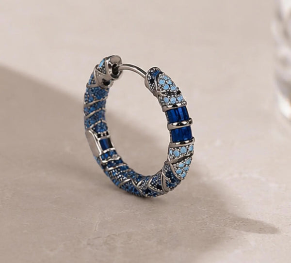 Vintage Blue Enamel Snake Hoop Earrings