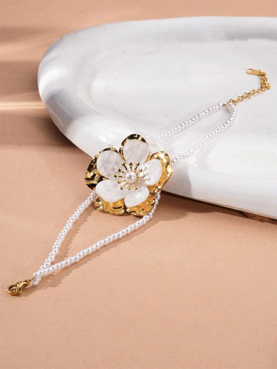 Women Gold-Plated Pearls Beaded Waterproof & Anti-Tarnish Link Bracelet