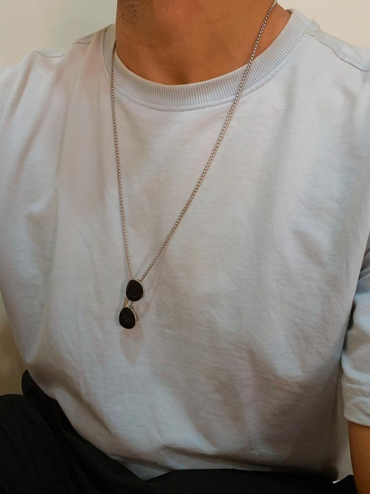 Men Silver-Plated Brass Chain With Sunglasses Pendant