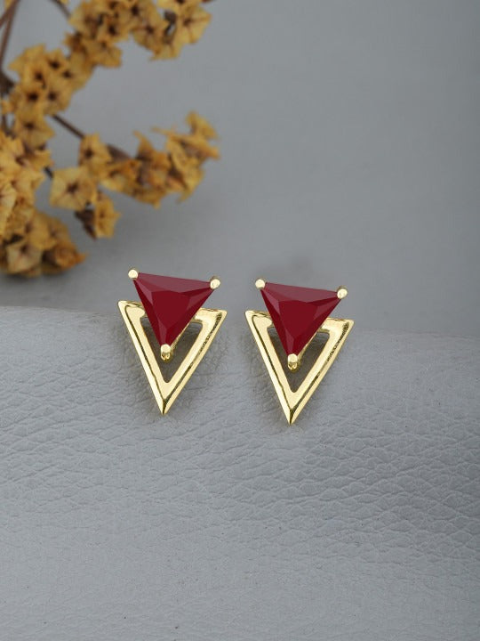 18kt Gold Plated Ruby Triangular Stud Earring Main image