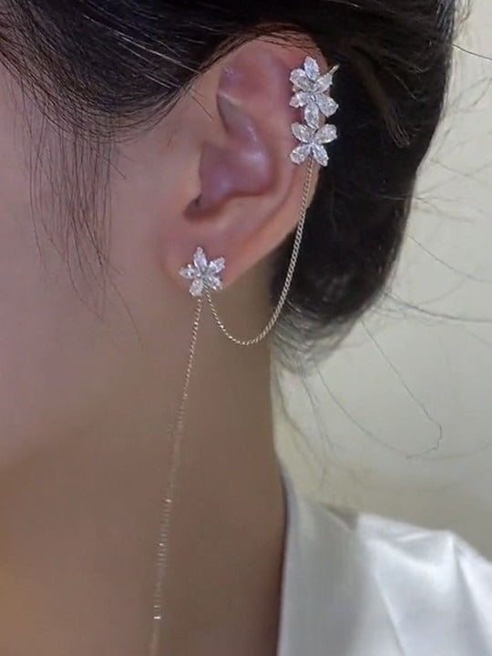 Silver-Plated Alloy Cubic Zirconia Ear Cuff