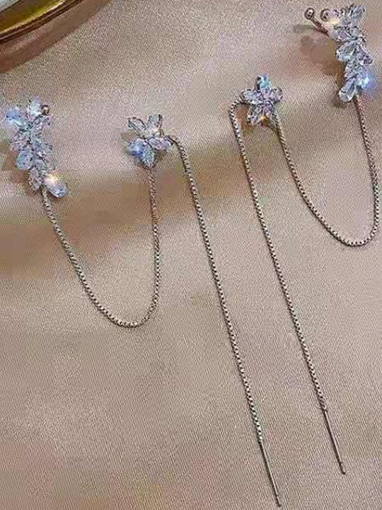 Silver-Plated Alloy Cubic Zirconia Ear Cuff
