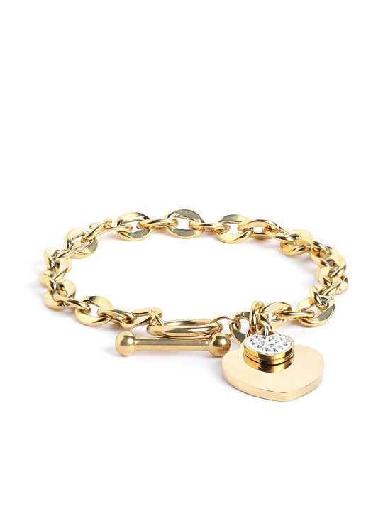Gold Plated CZ Heart Charm Link Bracelet Secondary image