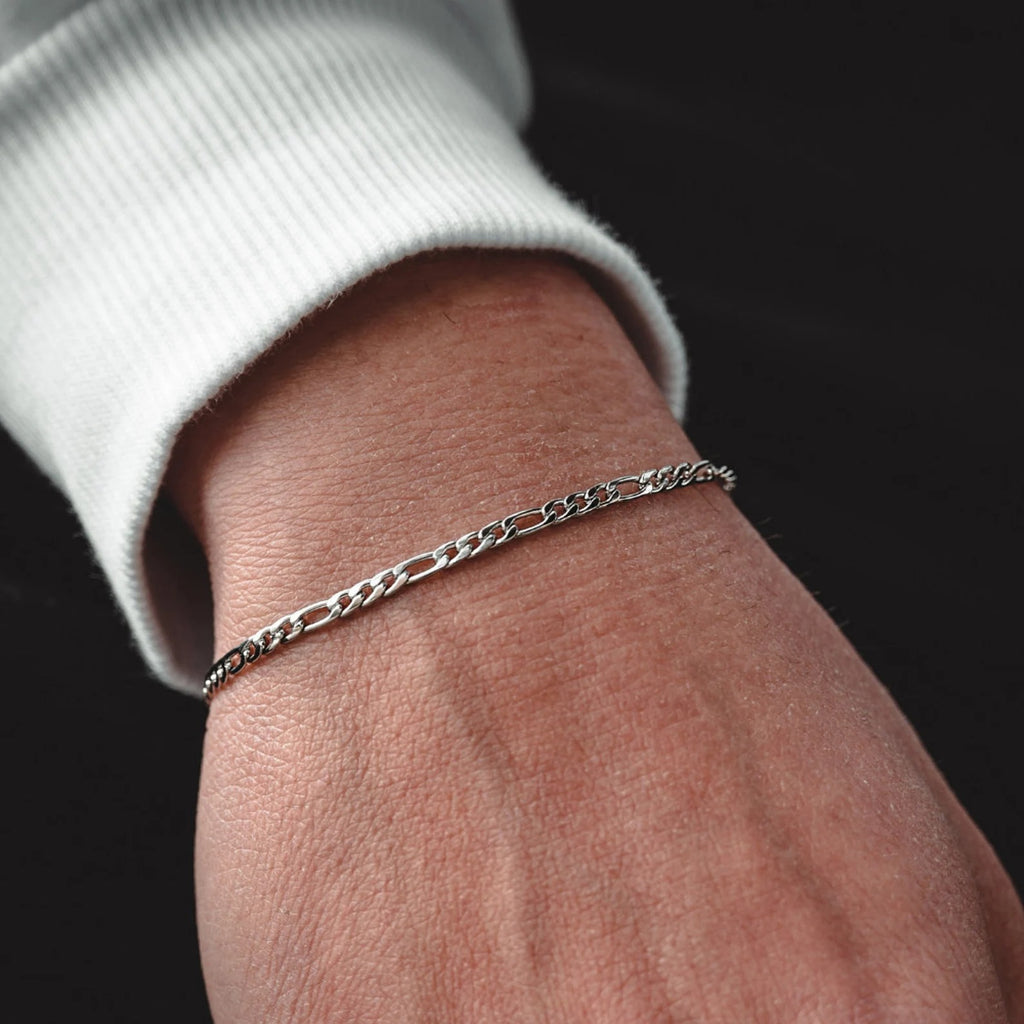 Thin Silver Figaro Bracelet Chain for Men,