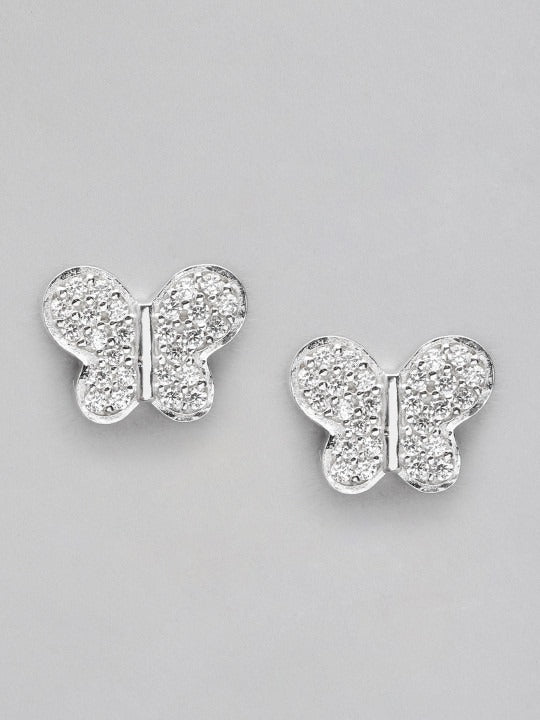 925 Sterling Silver Rhodium-Plated CZ-Studded Butterfly-Shaped Studs Earrings Secondary image