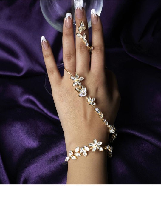 Women Artisan Floral Gemstone Studded Ring Bracelet