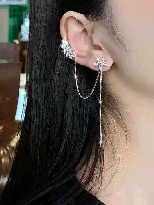 Silver-Plated Alloy Cubic Zirconia Ear Cuff