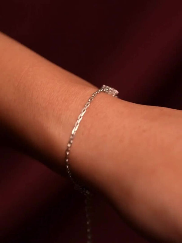 Women Sterling Silver Cubic Zirconia Rhodium-Plated Wraparound Bracelet