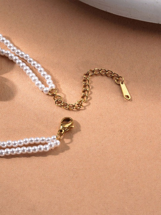 Women Gold-Plated Pearls Beaded Waterproof & Anti-Tarnish Link Bracelet