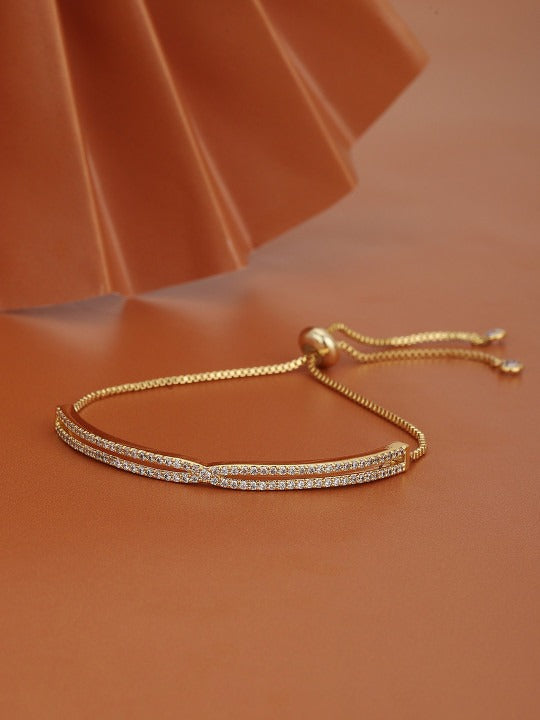 Women Gold-Plated Brass Cubic Zirconia Studded Bracelet