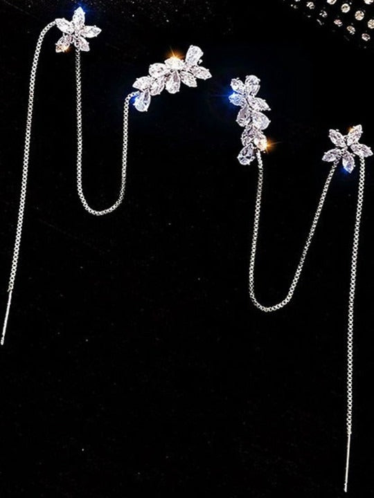 Silver-Plated Alloy Cubic Zirconia Ear Cuff