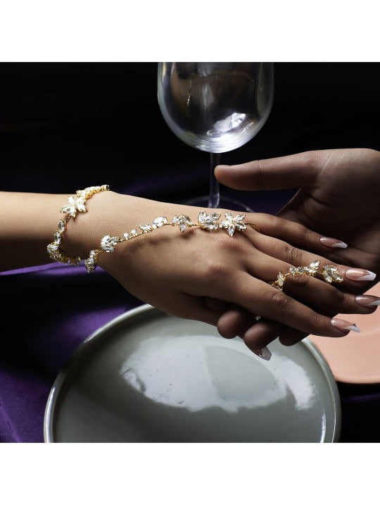 Women Artisan Floral Gemstone Studded Ring Bracelet