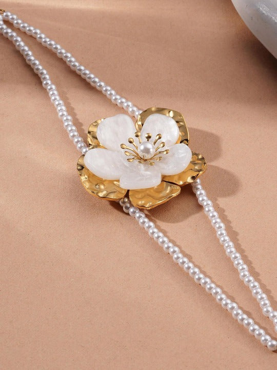 Women Gold-Plated Pearls Beaded Waterproof & Anti-Tarnish Link Bracelet