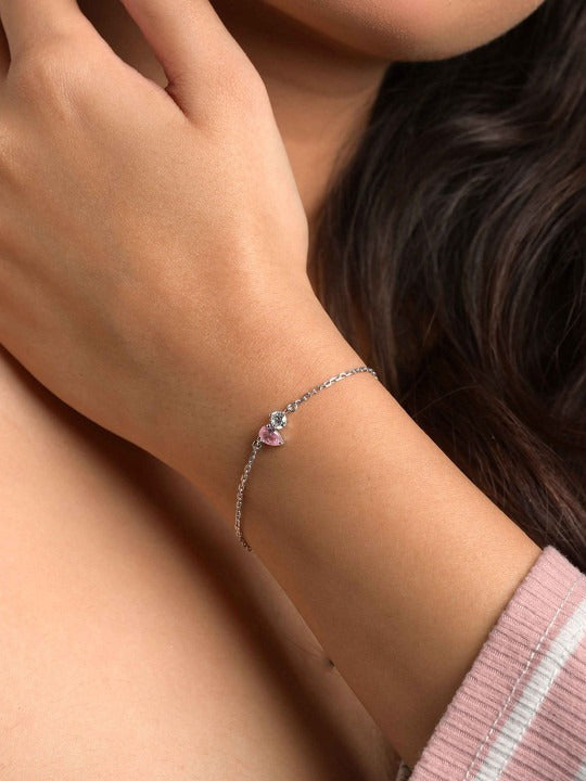 Women Sterling Silver Cubic Zirconia Rhodium-Plated Wraparound Bracelet