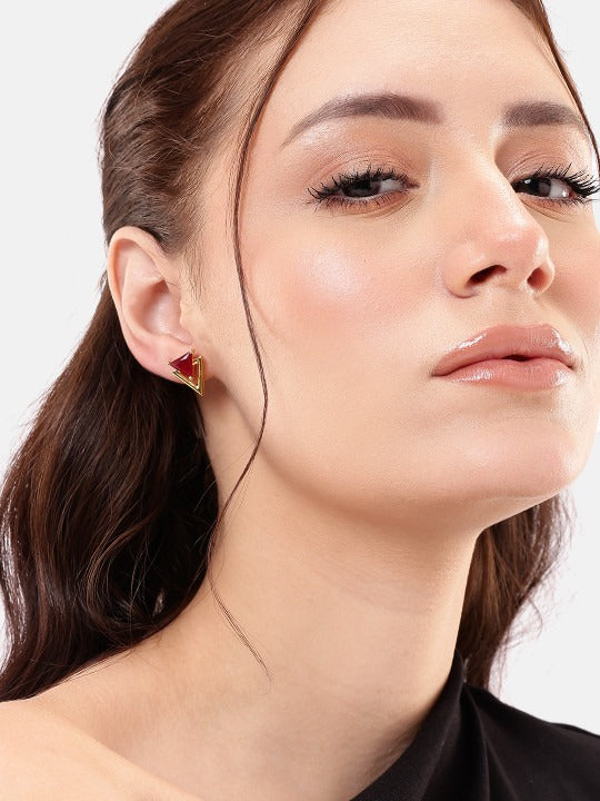 18kt Gold Plated Ruby Triangular Stud Earring Secondary image