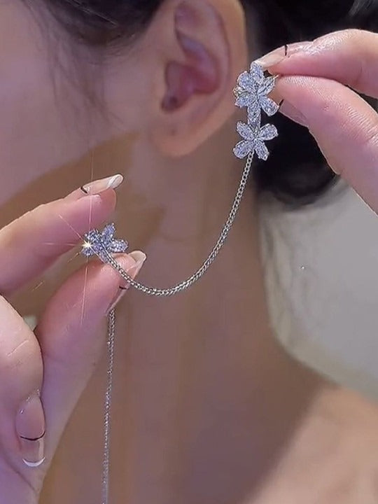 Silver-Plated Alloy Cubic Zirconia Ear Cuff