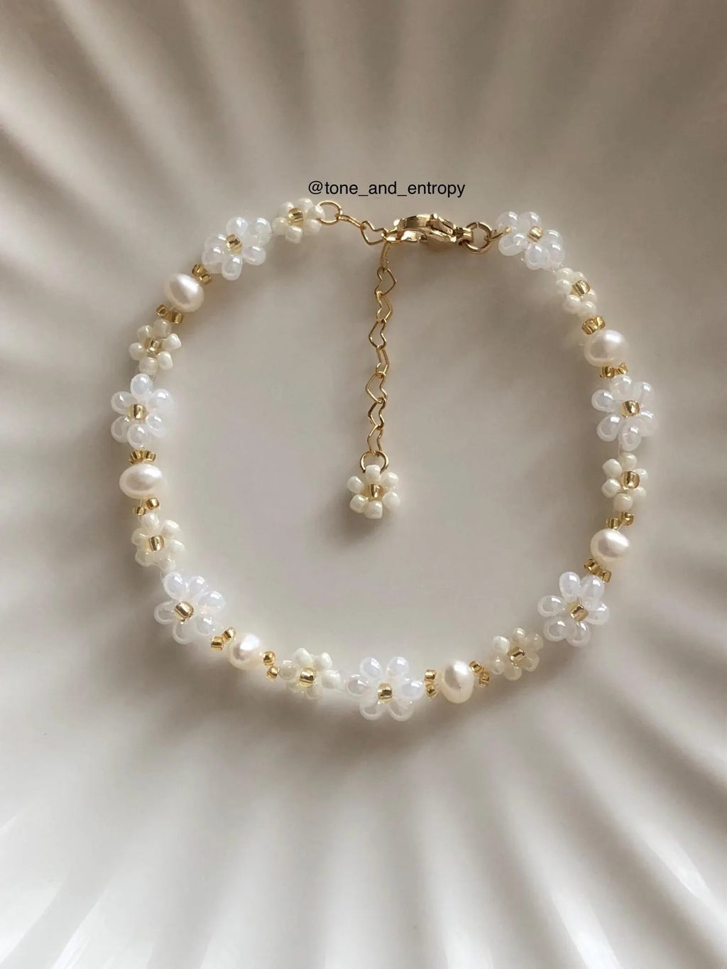 pearl white beaded flower bracelet