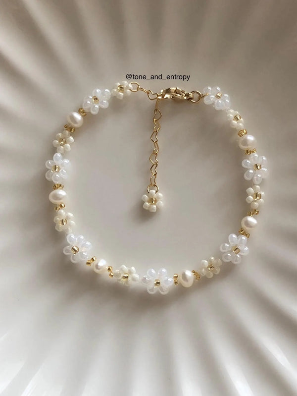 pearl white beaded flower bracelet