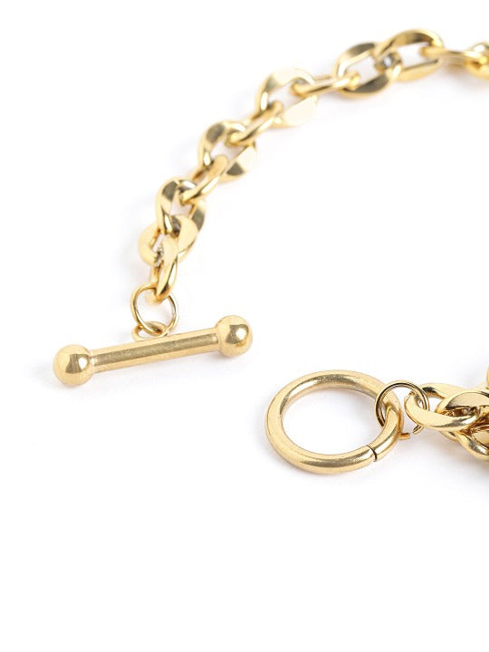 Gold Plated CZ Heart Charm Link Bracelet