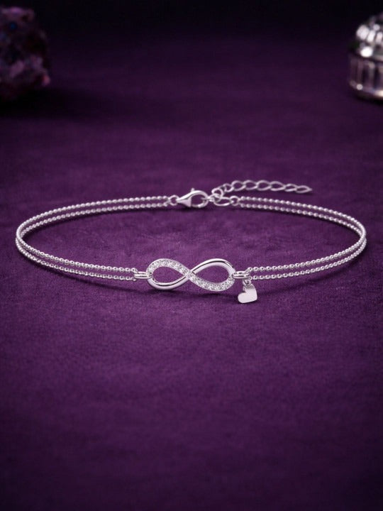 Women Sterling Silver Cubic Zirconia Rhodium-Plated Wraparound Bracelet Main image