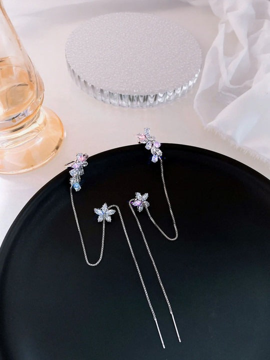 Silver-Plated Alloy Cubic Zirconia Ear Cuff