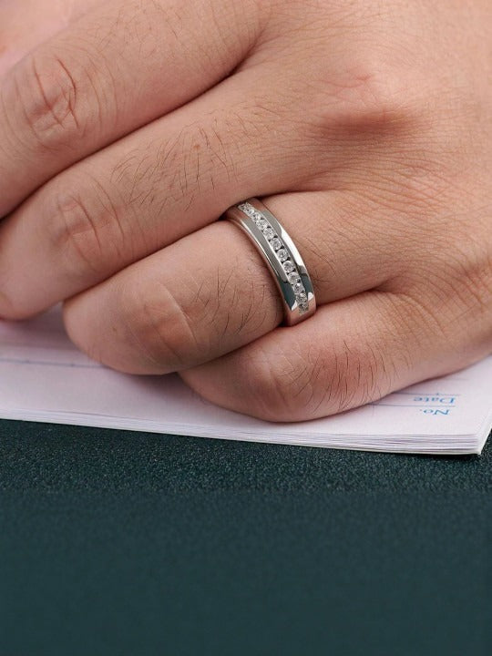 Men 925 Sterling Silver Rhodium-Plated American Diamond-Studded Finger Ring Main image