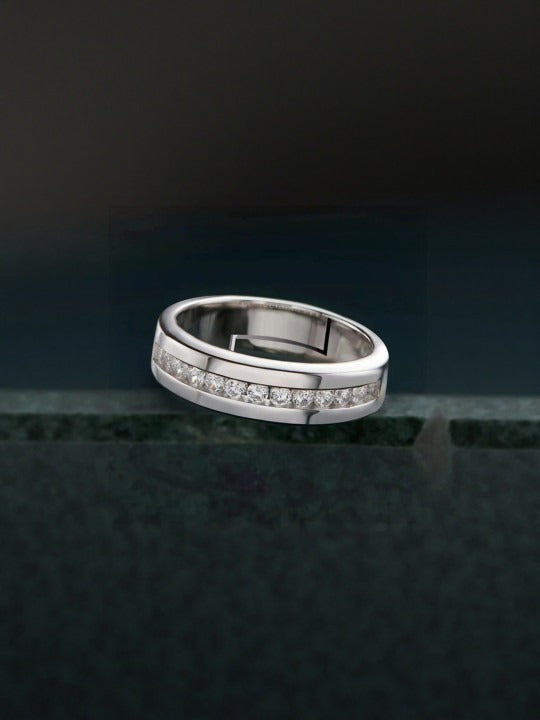 Men 925 Sterling Silver Rhodium-Plated American Diamond-Studded Finger Ring Secondary image