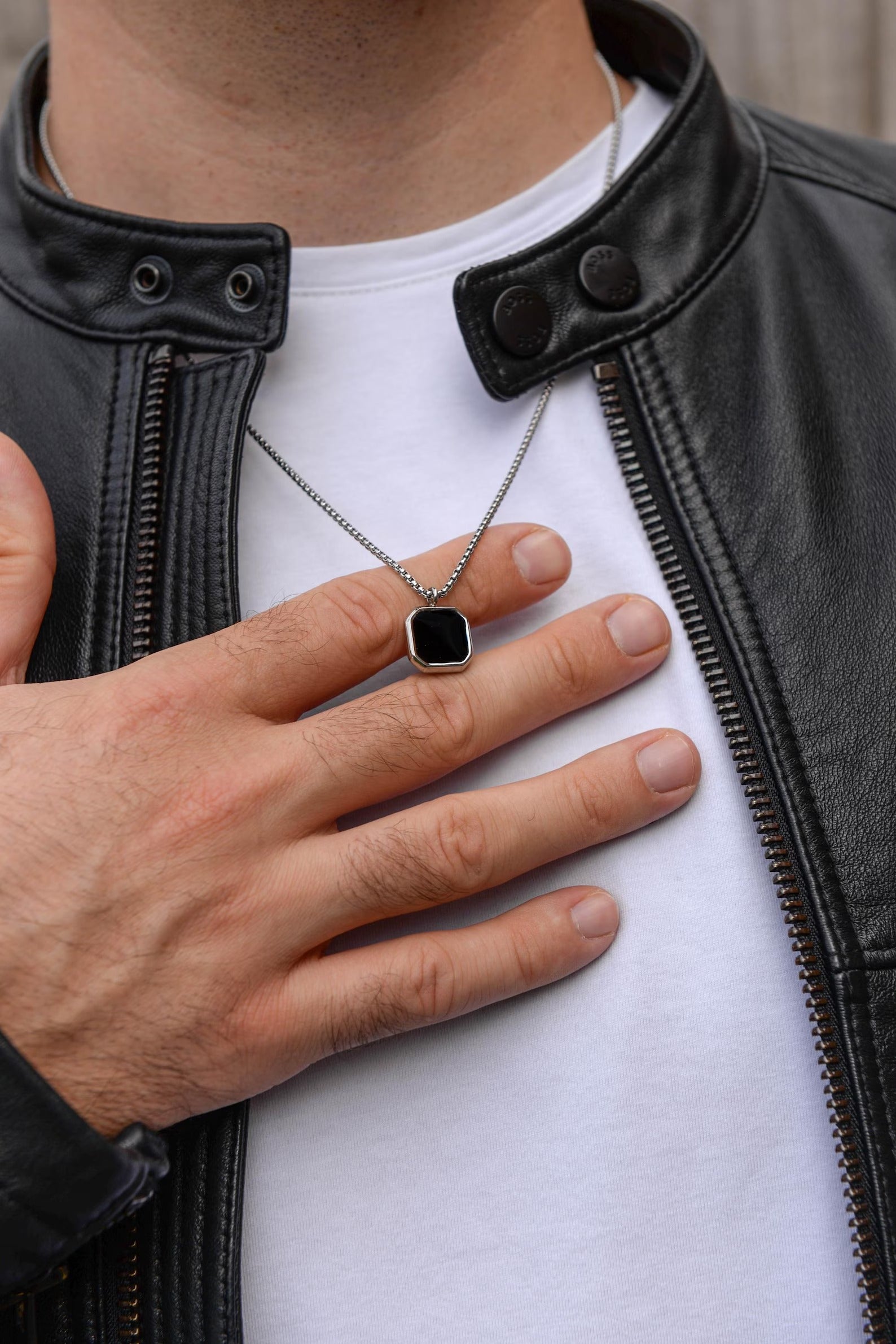 Engraved Black Onyx Necklace for Men Secondary image