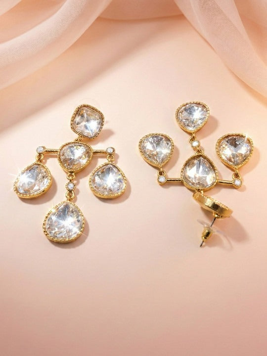 Women Gold-Plated Kundan Studded Teardrop Drop Earrings