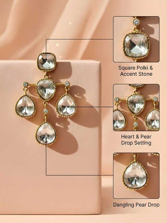 Women Gold-Plated Kundan Studded Teardrop Drop Earrings
