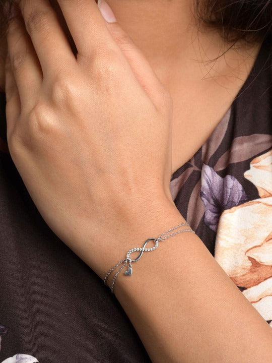 Women Sterling Silver Cubic Zirconia Rhodium-Plated Wraparound Bracelet
