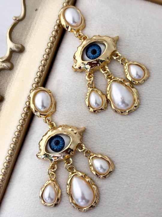 Stainless Steel Gold-Plated Pearls Studded Drop Earrings