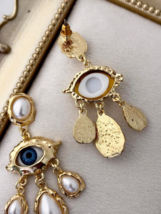 Stainless Steel Gold-Plated Pearls Studded Drop Earrings
