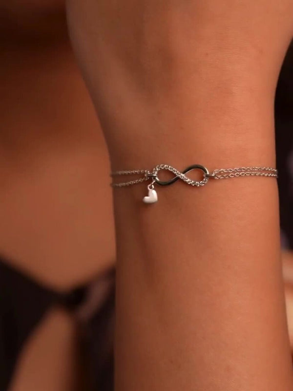 Women Sterling Silver Cubic Zirconia Rhodium-Plated Wraparound Bracelet