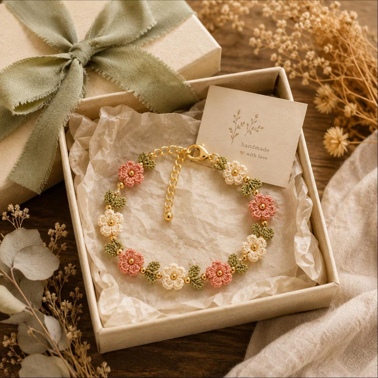 Handmade Crochet Daisy Bracelet