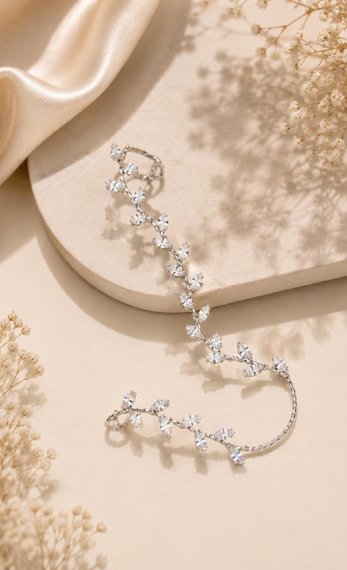 Silver Crystal Leaf Vine Hand Chain Bracelet Secondary image