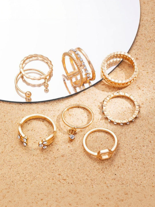 Women Set of 8 Gold-Plated Cubic Zirconia Finger Ring